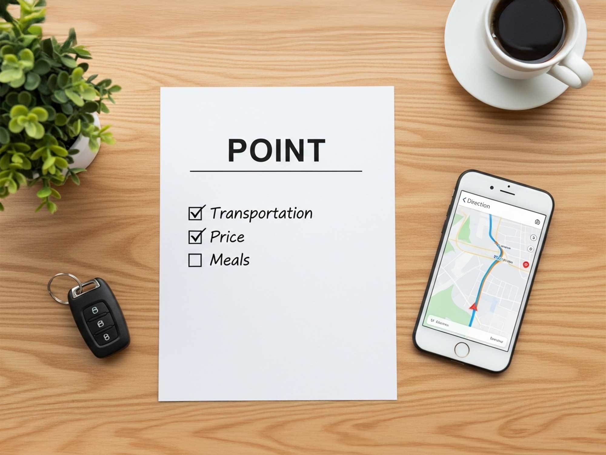 ホテル選びのポイントを確認する旅行シーン
