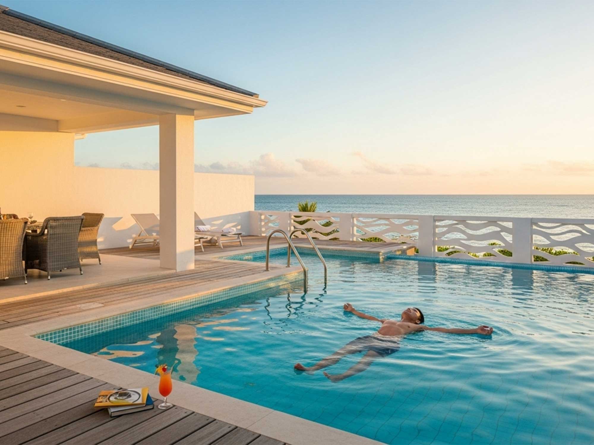 プールでリラックスする男性