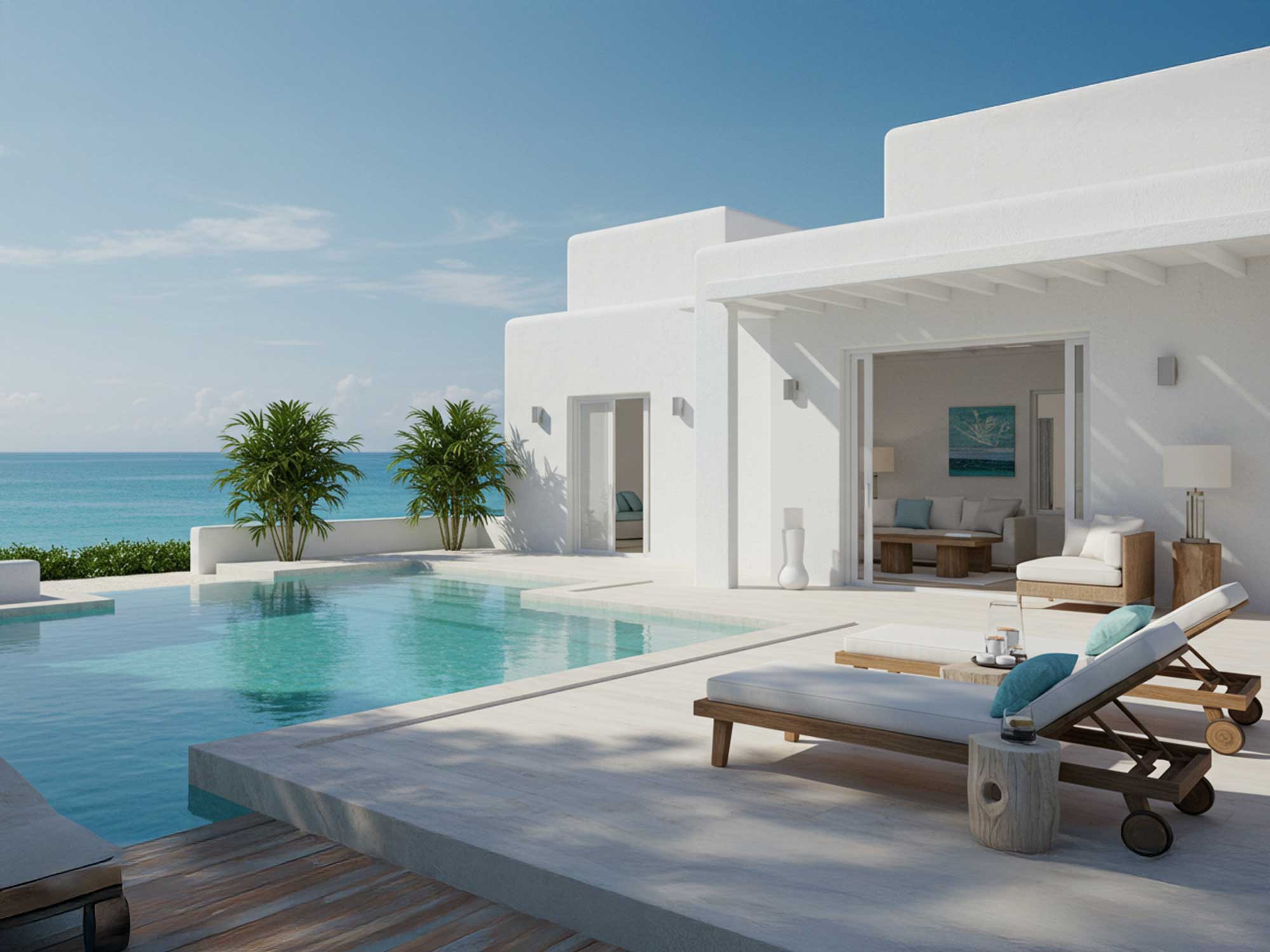 海を望む淡路島ヴィラのプライベートプールとテラス