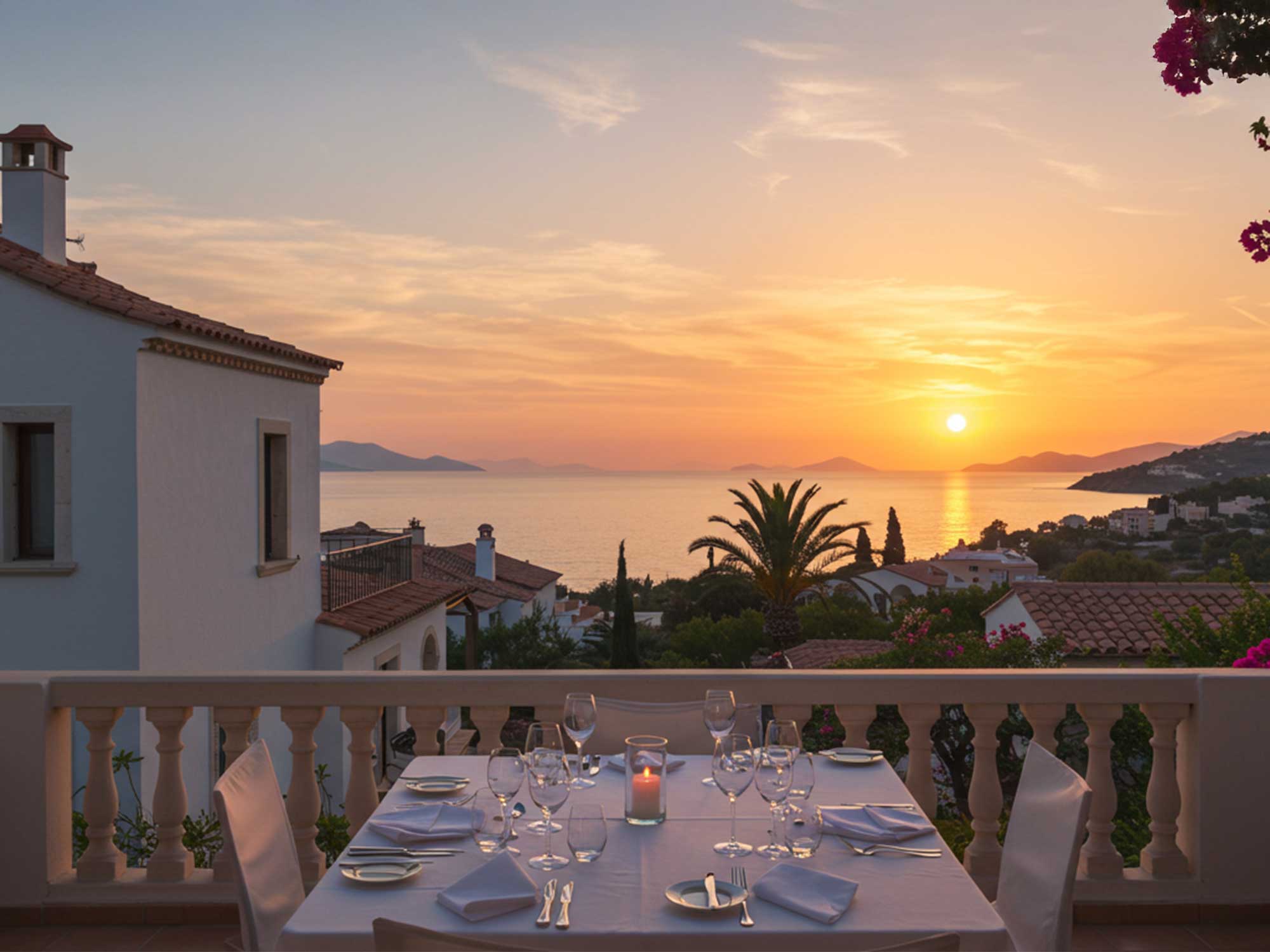 サンセットを望むヴィラのテラスディナー