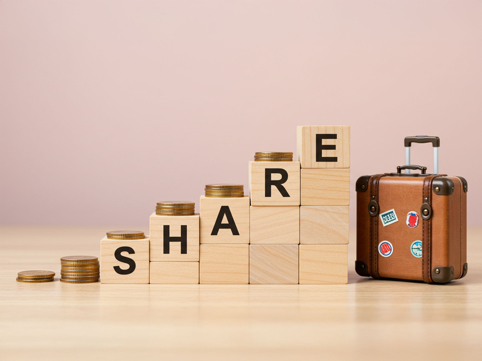 SHAREと描かれたイメージと旅行カバン